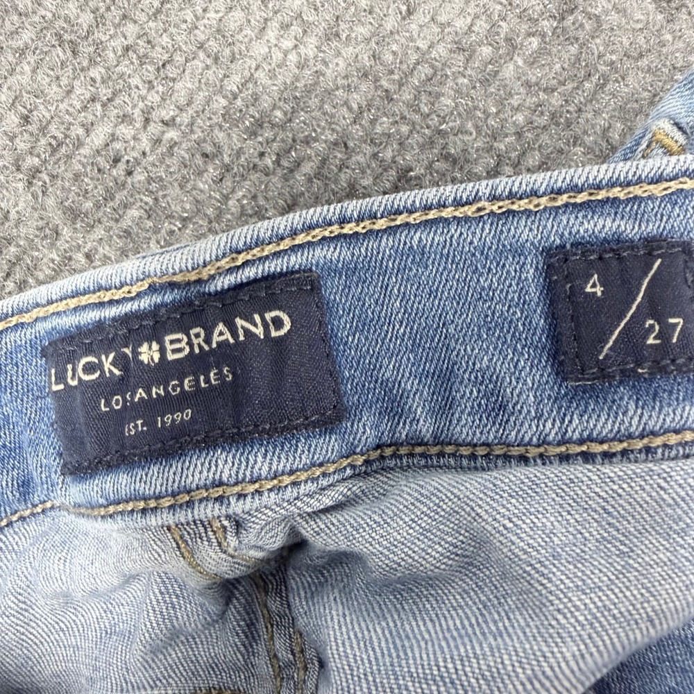 Lucky Brand Ava Mid Rise Crop Mini Boot Jeans Light Wash Raw Hem Size 4 27 - Picture 10 of 12
